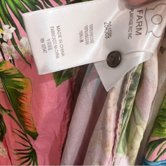 Farm Rio Pink Tropical Floral Wrap Dress Puff Sleeve Tie Waist Size M - Picture 5 of 12
